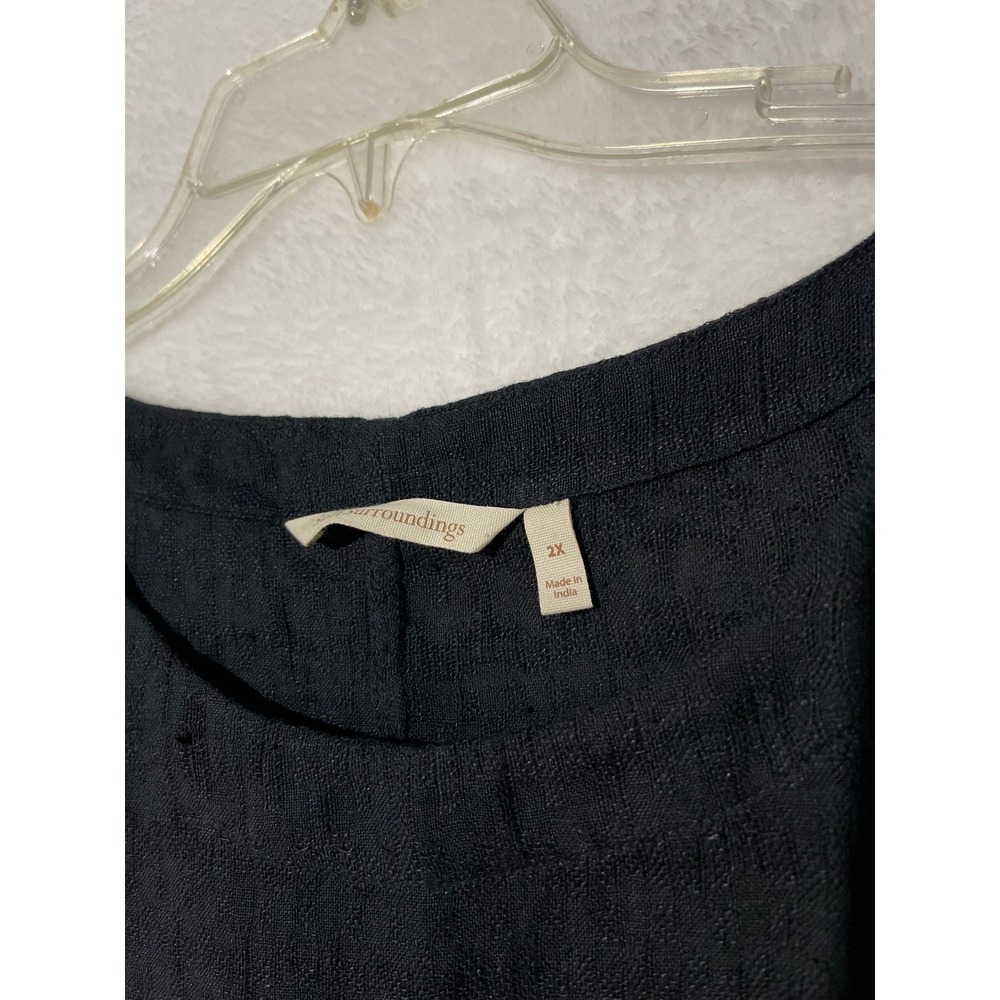 Soft Surroundings Black Linen Cotton Shift Dress 2X Short Sleeve Lagenlook Boho - Picture 4 of 7